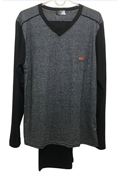 Pelin Men's Long Sleeve V-Neck Slim 50% Coton 50% Modal Pajama Set-6531