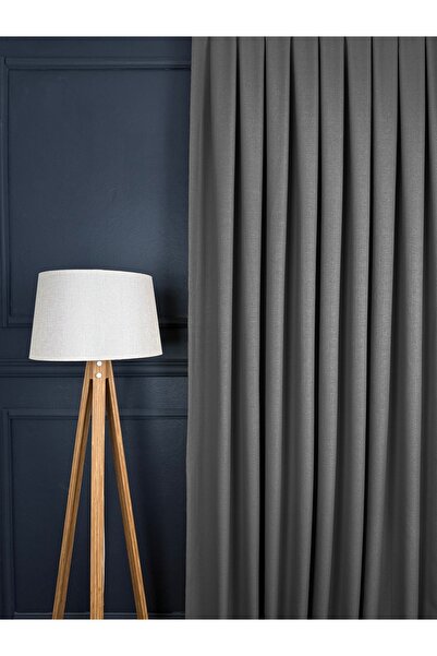 ELSAPERDE Keten Fon Perde Antrasit Gri 1.Kalite Tek Kanat (PİLESİZ)