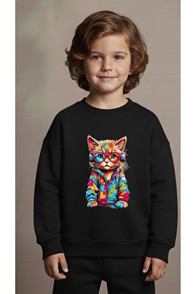 playwear Φούτερ ομάδας με στάμπα CAT COLOR για κορίτσια και αγόρια, με λαιμόκ...