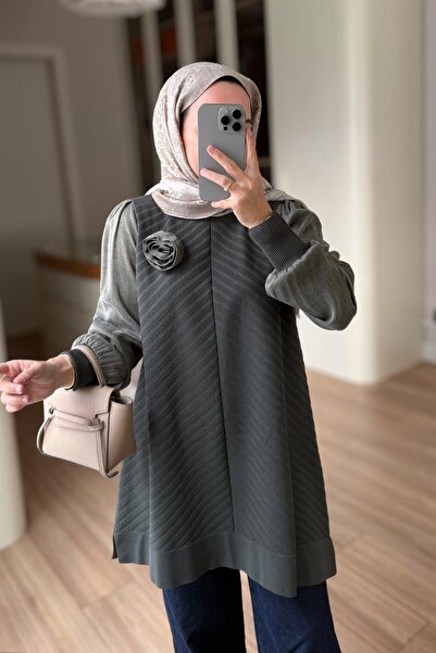 Ka Hijab Rose Detail Mercerized Tunic - Khaki