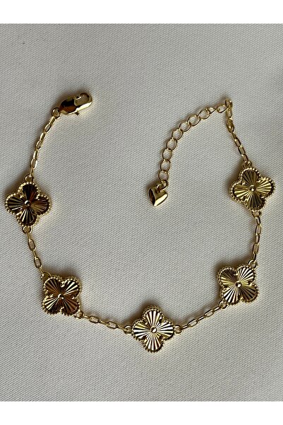 yeknova Xuping 14K Gold Rengi Kuyumcu İşçiliği 5 Yonca Kararmaz Kadın Bileklik