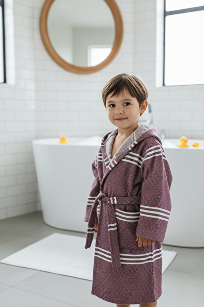CESSTORE Premium Children's Unisex Bathrobe, Soft Textured 100% Cotton Hooded , Claret Red