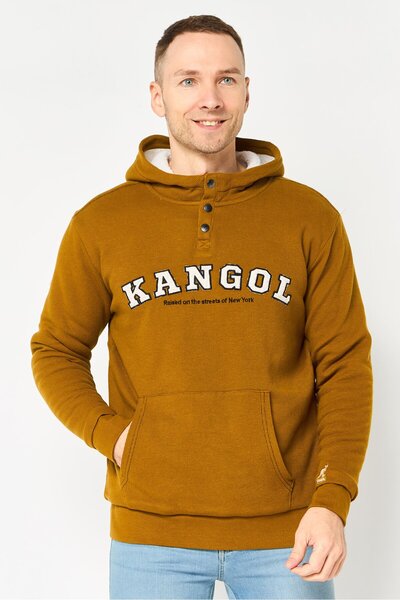 Kangol Men Embroidered Logo Long Sleeve Hoodie, Dark Mustard