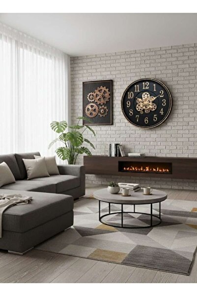 Aydınlatma Dünyam Çarklı Siyah- Bakır Duvar Saati 50x50 Cm Modern Pleksi