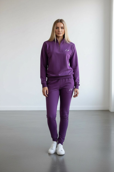Piyera Women's Purple Two Thread Di Mock Neck Ermuarlı Tracksuit Set - 76488