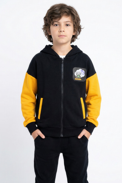 Kyron Boy's Multi-Colored Hooded College Jacket – Sporty Style Zippered Casual Sweatshirt Jacket