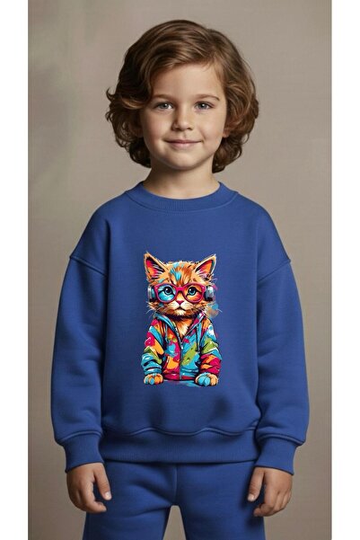 playwear Team Sweatshirt Cat Colorful B Printed Girls Boys Crew Neck3 4-5-6-7...