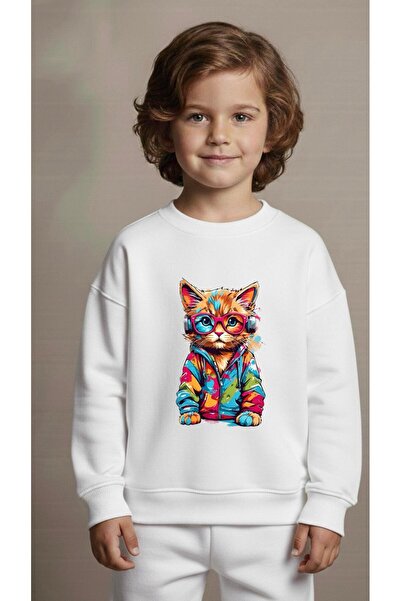 playwear Φούτερ ομάδας με στάμπα CAT COLOR για κορίτσια και αγόρια, με λαιμόκ...