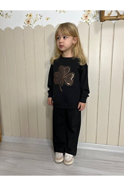 CARLA MARA Costum cu model de trifoi pentru fetiță, negru