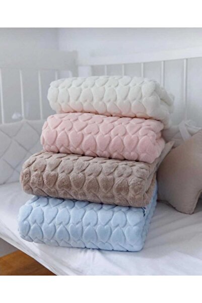HYEM ÇİFT YÜZLÜ BEBEK BATTANİYESİ KALP DESENLİ KABARTMALI PELUŞ