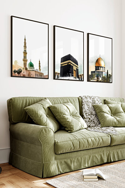 kutuTR Siyah Çerçeveli 2D UV Baskı 3’lü MDF Tablo Set – İslami Mimari Temalı ...