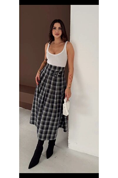 TİLLE Ekose uzun etek