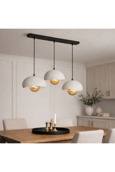 Limon 3D Desing CAKA TEPSİLİ 3 Lü Sarkıt Avize Rustik E27 Modern Avize Beton ...