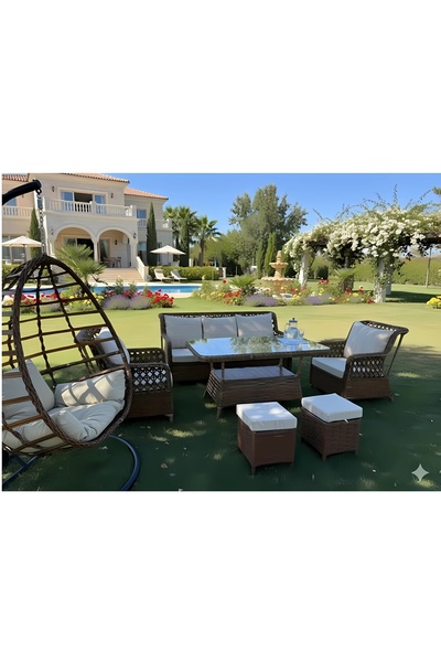 SERCANGARDEN (SALINCAK HEDİYELİ)Rattan Bahçe Takımı Oturma Grubu 3'lü - 7 Kiş...