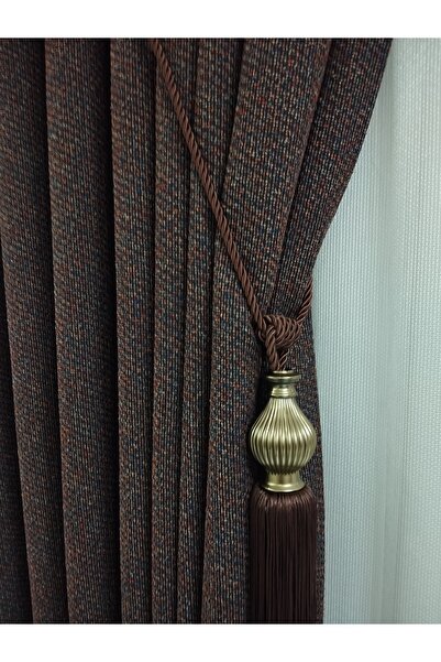 CEMRE PERDE Fon BAHAMA Keten Çok Renkli 1/3 Sık Pile Tavan Braçöl Hediye