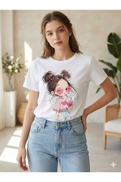 PENTHİLUS تيشيرت بطبعة فتاة لطيفة. تيشيرت نسائي - أنيق وعصري مناسب للإطلالات ...