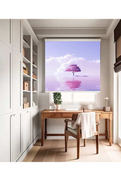 akel collection Baskılı Stor Perde Pembe Rüya Manzaralı Ağaç ve Su Yansımalı ...