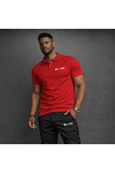 NOFLEN Set de pantaloni de sport Polo Guler negru cu imprimeu din 2 piese