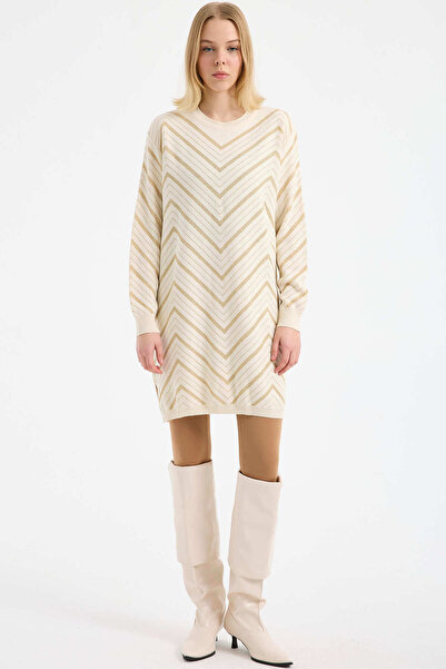 Sementa Pulover tricotat cu tunică cu cu fantă sclipici pe laterale - Ecru