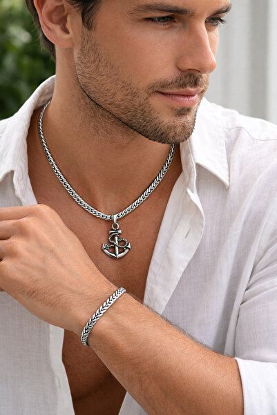 S.POLO Steel Necklace Steel Bracelet Combination Set Gift for Valentine's Day Father's Day Gift Christmas Gift