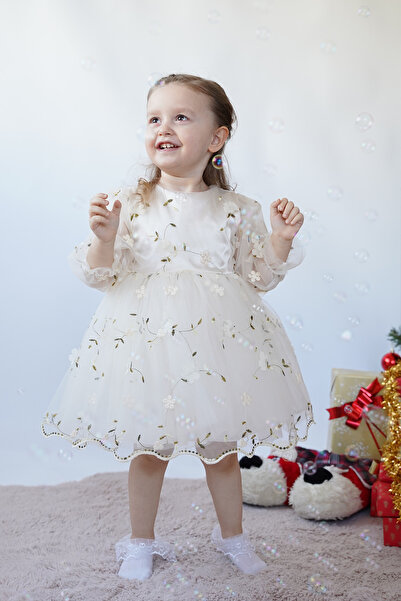 ALYRA Rochie pentru fetiță cu mâneci lungi, cu flori 3D, cu fundă vintage, petrecere de aniversare, nuntă, zi specială, rochie pentru copii