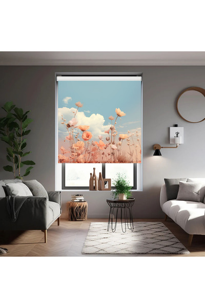 akel collection Baskılı Stor Perde Pastel Çiçek Desenli Gökyüzü Temalı Modern...