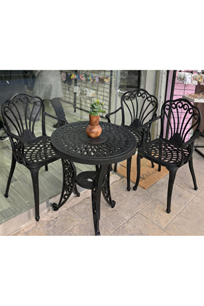 IVF Istanbul Model Ferforje Görünümlü 60 Cm Çap Plastik Masa Ve Sandalye Balk...