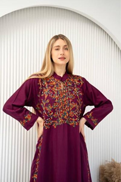 AFandina جلابية كتان مطرزة بتفاصيل راقية – ذوق ما يتكرر SM -11