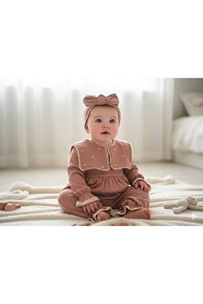 ELAGÜL Tulum Kare Mendil Yakalı Kalp Nakışlı Waffle %100 Pamuk Tulum ve Banda...