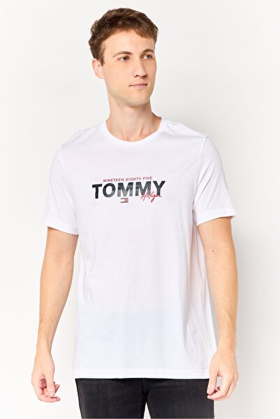 Tommy Hilfiger Men Crew Neck Short Sleeve Brand Logo T- Shirt, White