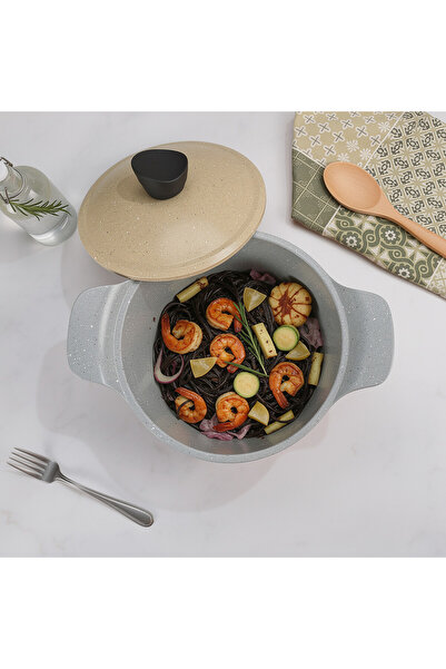 Jewel 28cm Nonstick Stockpot – Beige & Grey Marble Granite Coating, Home & Fa...