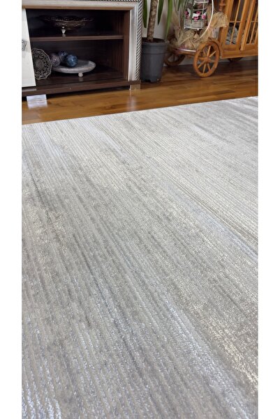 İKİZLER HALI Açık Gri Saten Bambu Simli Gümüş İnce Sık Dokuma Parlak Yüzey Kaymaz Mutfak Antre Çocuk Odası Halısı