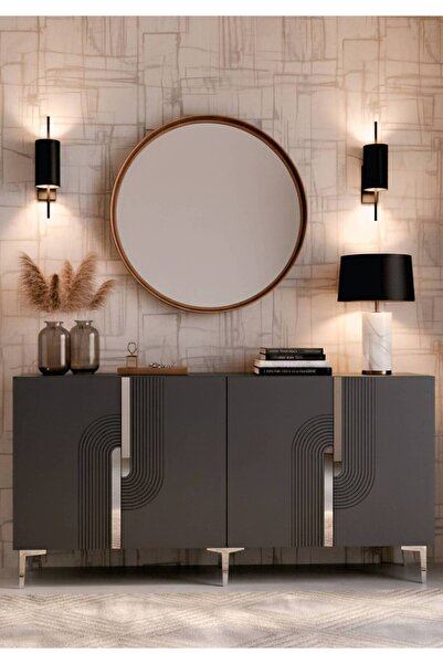 YUMEDİ DESİGN KA1804AS - DÜNYA KONSOL, TV SEHPASI, ÇOK AMAÇLI DOLAP ve KAHVE KÖŞESİ 180cm ANTRASİT-SİLVER