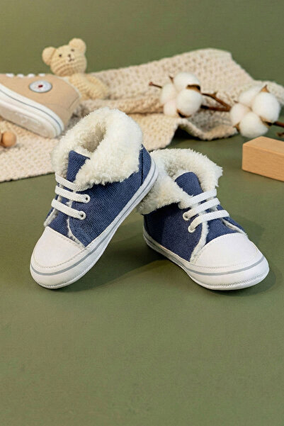 m montefair İçi Kürklü Bağcıklı Sneaker Tarzı Kışlık Bebek Patiği Yumuşak Tab...