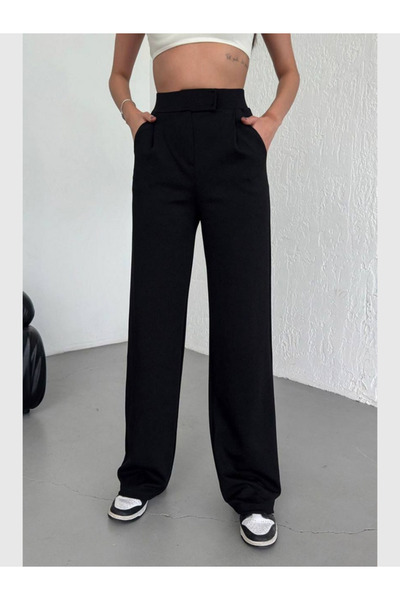 MODA Women's Crepe Fabric Velcro Closure - Comfortable Fit Stretchy Fabric Wide Leg Pants
