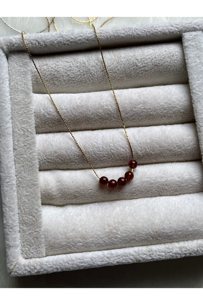 Pel Design Minimal Hessonite Stone Steel Necklace Handmade