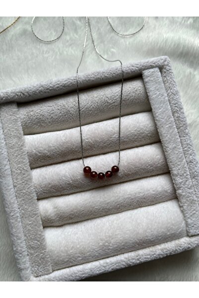 Pel Design Minimal Hessonite Stone Steel Necklace Handmade