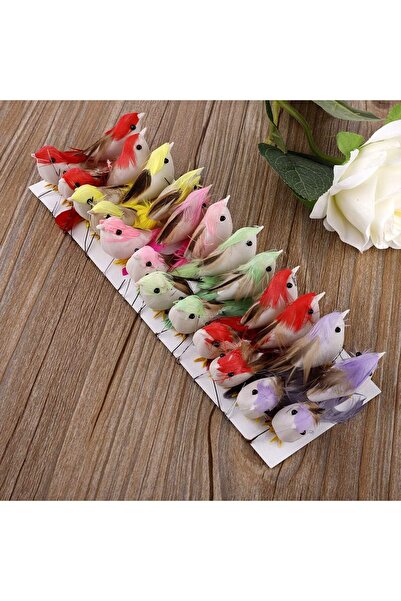 edalle Pachet de 12 păsări ornamentale artificiale colorate, în culori asorta...