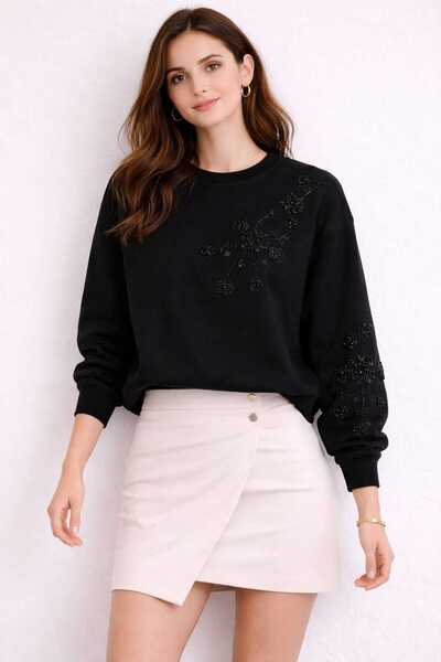 gigigiyim سويت شيرت نسائي مطرز بثلاثة خيوط على شكل زهرة