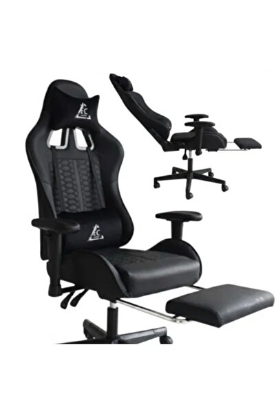 JollyMag Black Office Chair with Footrest and Massage Pillow