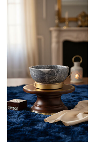 Montdekor Handmade Marble Stone Bowl with Bronze Legs (14X14X7 cm)
