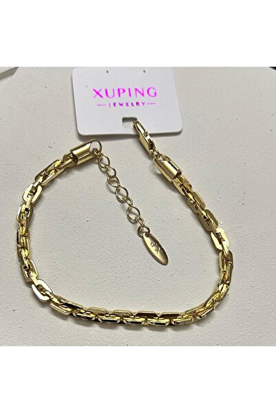 julee.co Xuping İç İçe Kalın Ataç Model 14 K Altın Renk Bileklik (17,5x4cm)