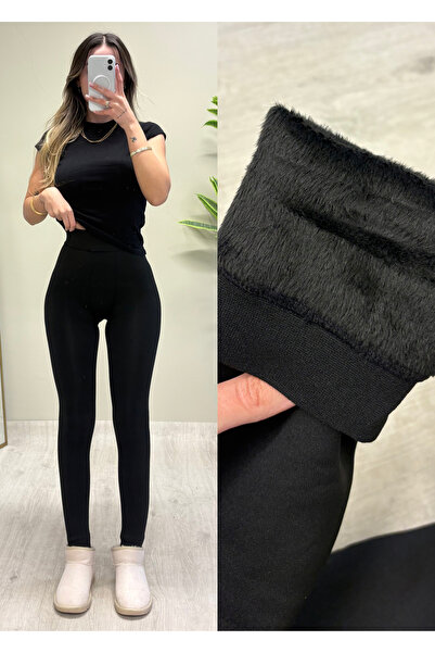 ADELLA BUTİK Siyah İçi Tüylü Kalın Kilotlu Çorap Tayt