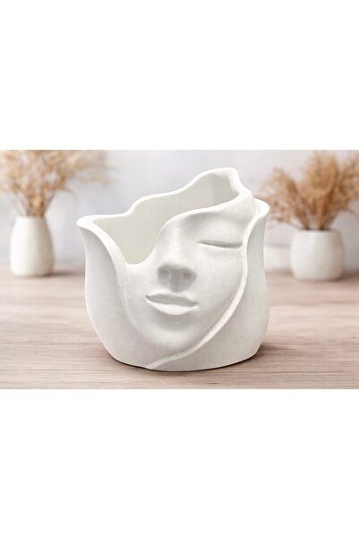 Dekoratif Modern Yüz Figürlü Seramik Biblo ve Obje El Yapımı Taş Tozu