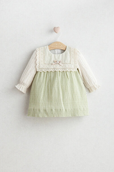 HUG %100 Pamuk Dantel Detaylı Kız Bebek Çocuk Elbise