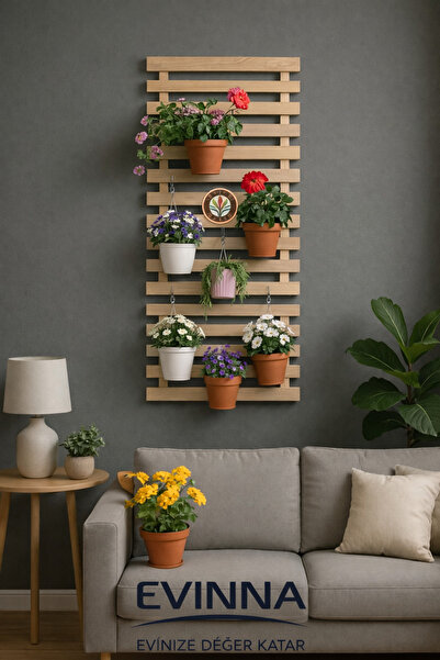 EVİNNA -Çiçek Rafı, Çiçeklik, Duvar Rafı, Dekoratif Raf, Çam Masif Çiçek Rafı