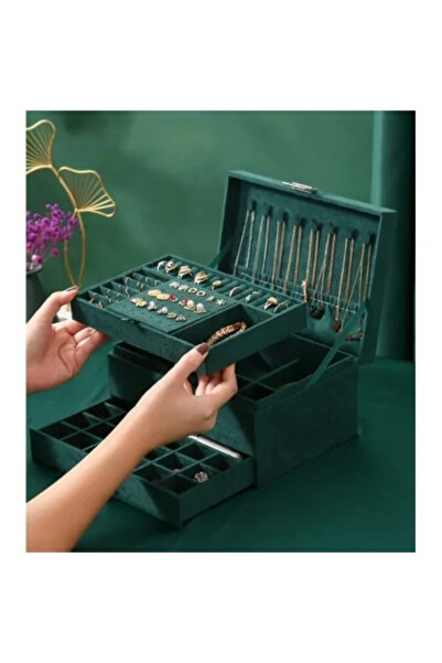 JollyMag Jewelry Box, Green Organizer Case, Multiple Compartments