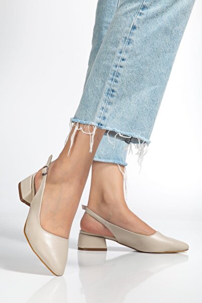 ŞULE GÖÇMEZ ATELIER Kadın Bej Sivri Burun Alçak Topuk Slingback Ayakkabı