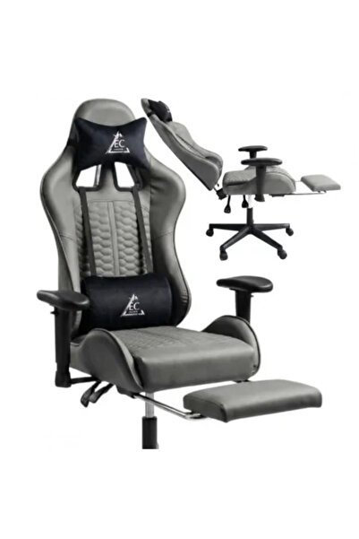JollyMag Gray Office Chair with Footrest and Massage Pillow