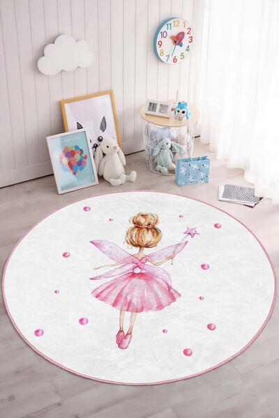 Realhomes Canlı Renklerde Peri Temalı Yıkanabilir Yuvarlak Çocuk Odası Halısı